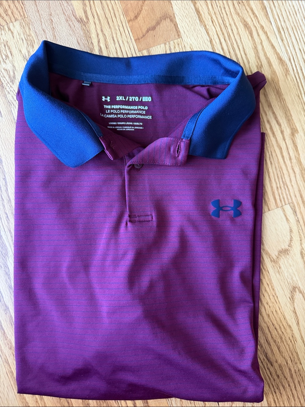 Under Armour Men’s Maroon Navy Blue Polo with Navy Collar size 2X XXL